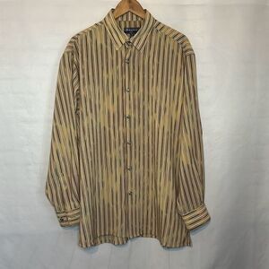 Bassiri Uomo Mens Yellow Brown Green Long Sleeve Button up shirt size L Large